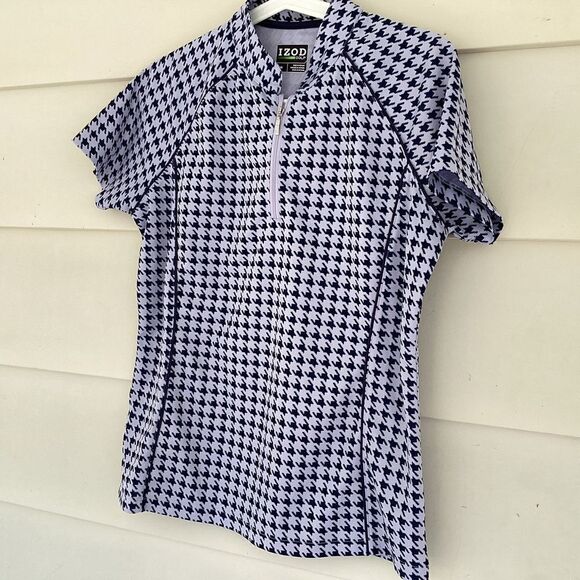 Izod houndstooth zipper front golf tennis sport shirt, medium. 0228 - Picture 2 of 10